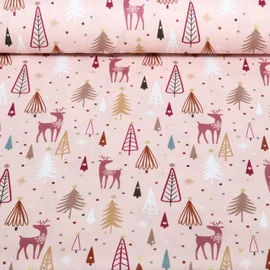 Weihnachtspopeline Bäume Rentiere Rosa