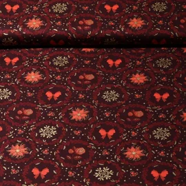 Weihnachtspopeline Blumenkranz Bordeaux Gold