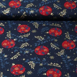 Weihnachtspopeline Christbaumkugeln Zweige Navy Gold