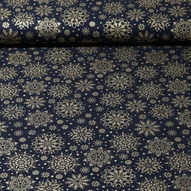 Weihnachtspopeline Eisblumen Navy Gold