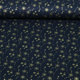 Weihnachtspopeline Eiskristalle Navy Gold