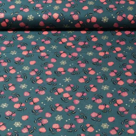 Weihnachtspopeline Eiskristalle Rosen Grün Gold