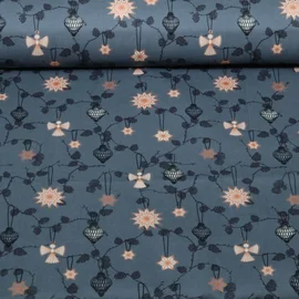 Weihnachtspopeline Engel Zweige Jeansblau
