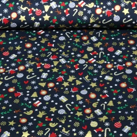 Weihnachtspopeline Festliche Motive Navy Gold