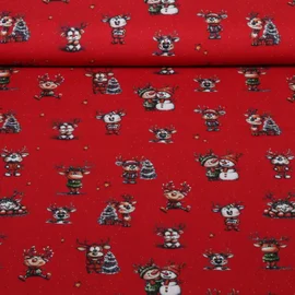 Weihnachtspopeline Fröhliche Rentiere Rot