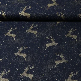 Weihnachtspopeline Hirsche Navy Gold