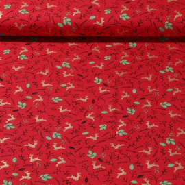 Weihnachtspopeline Hirsche und Blätter Rot Gold