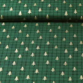 Weihnachtspopeline Karo Bäume Grün Gold