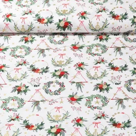 Weihnachtspopeline Kränze Ecru Gold