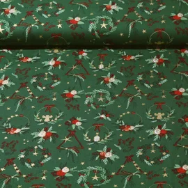 Weihnachtspopeline Kränze Tannengrün Gold