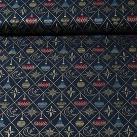 Weihnachtspopeline Kugeln und Rauten Navy Gold