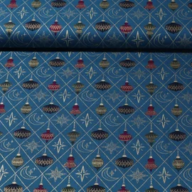 Weihnachtspopeline Kugeln und Rauten Petrol Gold