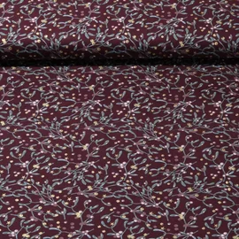 Weihnachtspopeline Mistelzweige Bordeaux Gold