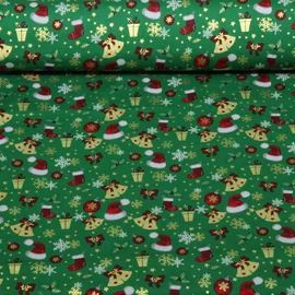 Weihnachtspopeline Mützen Stiefel Grün Gold