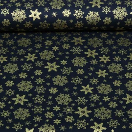Weihnachtspopeline Schneesterne Navy Gold
