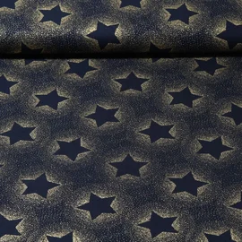 Weihnachtspopeline Spraysterne Blau Gold