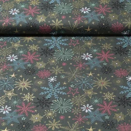 Weihnachtspopeline Sterne Kristalle Khaki Gold