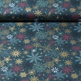 Weihnachtspopeline Sterne Kristalle Petrol Gold
