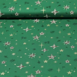 Weihnachtspopeline Sterne Leo Grasgrün
