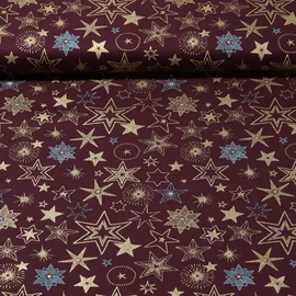 Weihnachtspopeline Sterne Mix Bordeaux Gold