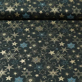 Weihnachtspopeline Sterne Mix Dunkelgrün Gold