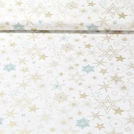 Weihnachtspopeline Sterne Mix Ecru Gold
