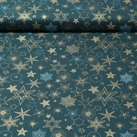 Weihnachtspopeline Sterne Mix Petrol Gold