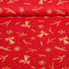 Weihnachtspopeline Strohsterne Engel Rot Gold