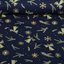 Weihnachtspopeline Strohsterne Engel Rot Navy