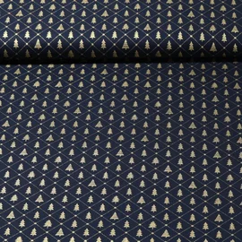 Weihnachtspopeline Tannen Blau Gold