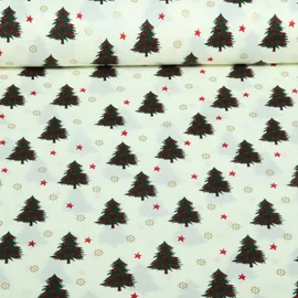 Weihnachtspopeline Tannen Ecru Gold
