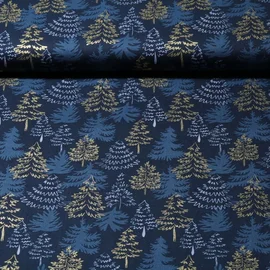 Weihnachtspopeline Tannen Navy Gold