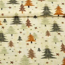 Weihnachtspopeline Tannenbäume Beige Braun