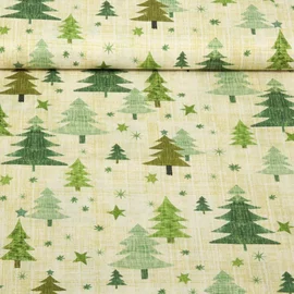 Weihnachtspopeline Tannenbäume Beige Grün