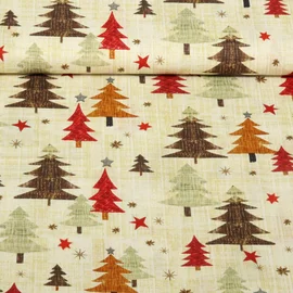 Weihnachtspopeline Tannenbäume Beige Rot