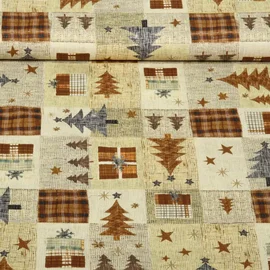 Weihnachtspopeline Tannenbäume Patchwork Beige Braun