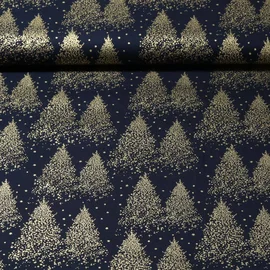 Weihnachtspopeline Tannenwald Navy Gold