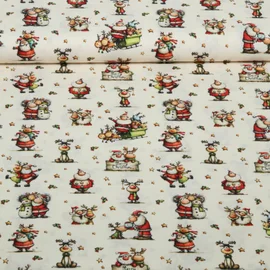 Weihnachtspopeline Weihnachtsmann und Elch Ecru