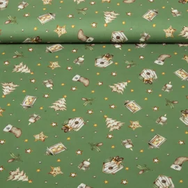 Weihnachtspopeline Wintermotive Grün