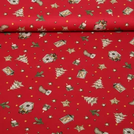 Weihnachtspopeline Wintermotive Rot