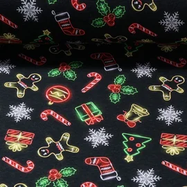 Wintersweat - Digitaldruck Weihnachtsornamente Neon Schwarz