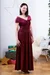 Schnittmuster Damenkleid aus Samt mit Carmenausschnitt nähen