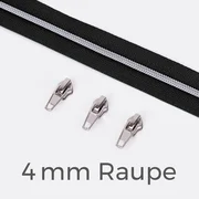 Reißverschluss Silber 4mm Schwarz B5 1m lang