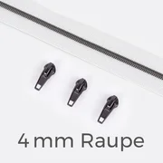 Reißverschluss Gunmetal 4mm Weiß B3 1m lang