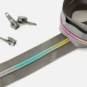 Regenbogen Reißverschluss 6,5mm Raupe Mausgrau B24 3m lang