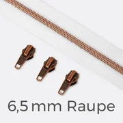 Reißverschluss metallisiert Kupfer 6,5mm Weiß B3