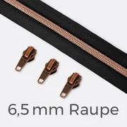 Reißverschluss metallisiert Kupfer 6,5mm Schwarz B5