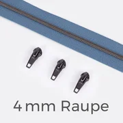 Reißverschluss Gunmetal 4mm Blassblau D205 1m lang