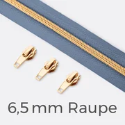 Reißverschluss Metallisiert Gold 6,5mm Pastellblau D339