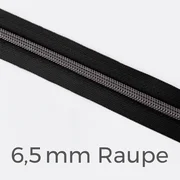 Reißverschluss Meterware Metallisiert Gunmetal 6,5mm Schwarz B5
